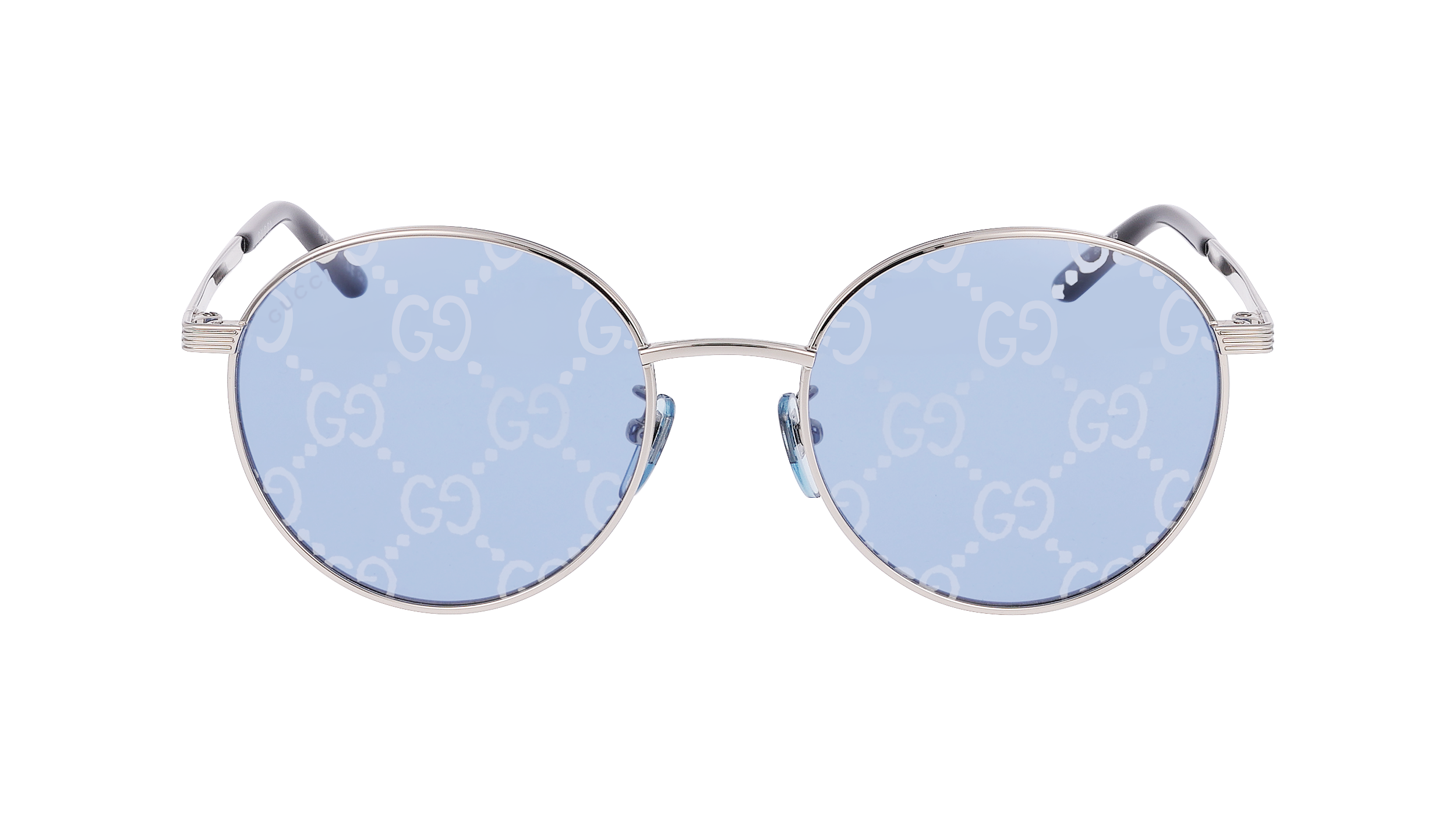 サングラス Gucci Sunglasses GG0944SA 004 Blue Logo Pattern Gucci GG0944SA Sunglasses Silver/Blue at CareOfCarl.com